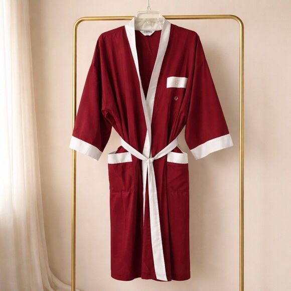 Dior Other - Vintage Christian Dior Monsieur Robe Burgundy Ivory Shawl Collar Belted One Size
